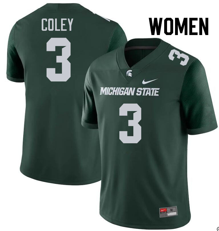 Women #3 Caleb Coley Michigan State Spartans College Football Jerseys Stitched-Green